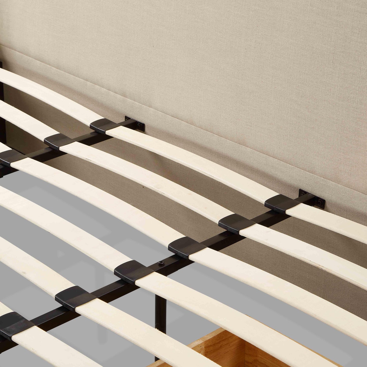 ReForm Creative Home Savanna Upcycled Linen Platform Storage Bed - Taupe Free Delivery USA & Canada