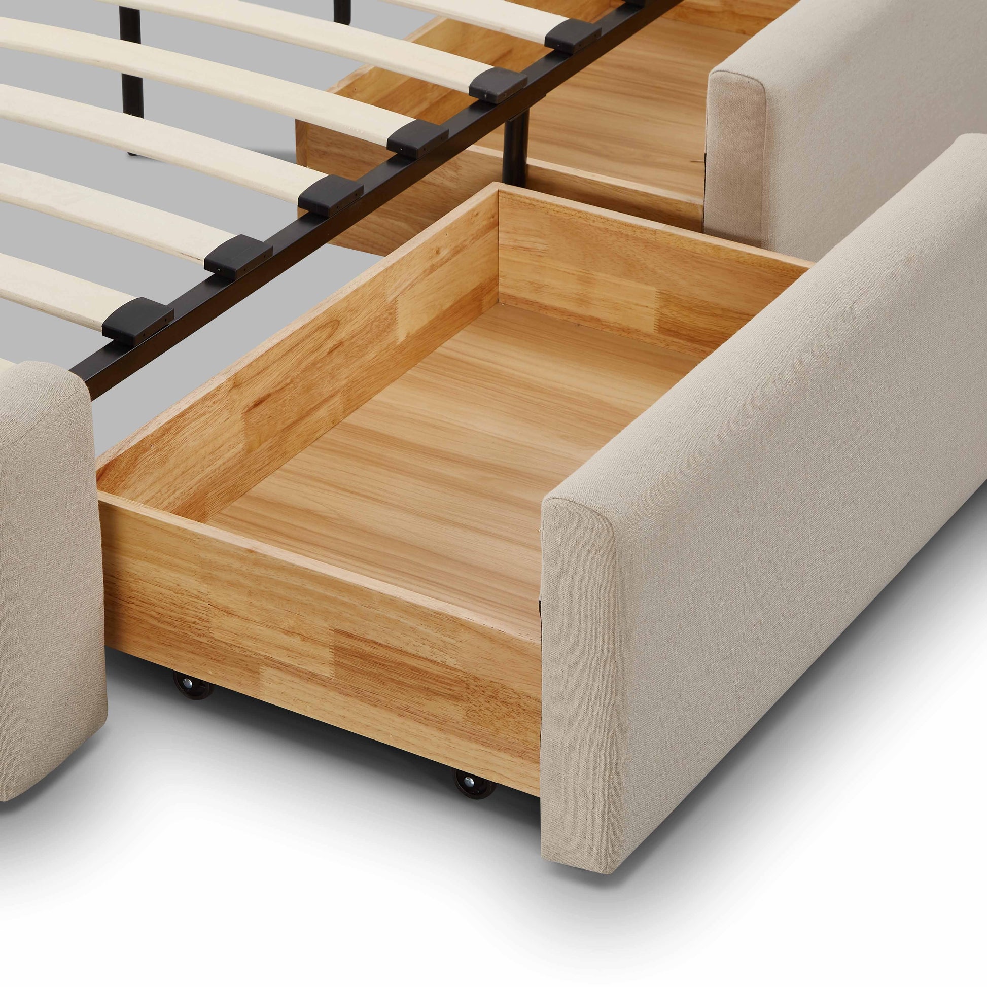 ReForm Creative Home Savanna Upcycled Linen Platform Storage Bed - Taupe Free Delivery USA & Canada