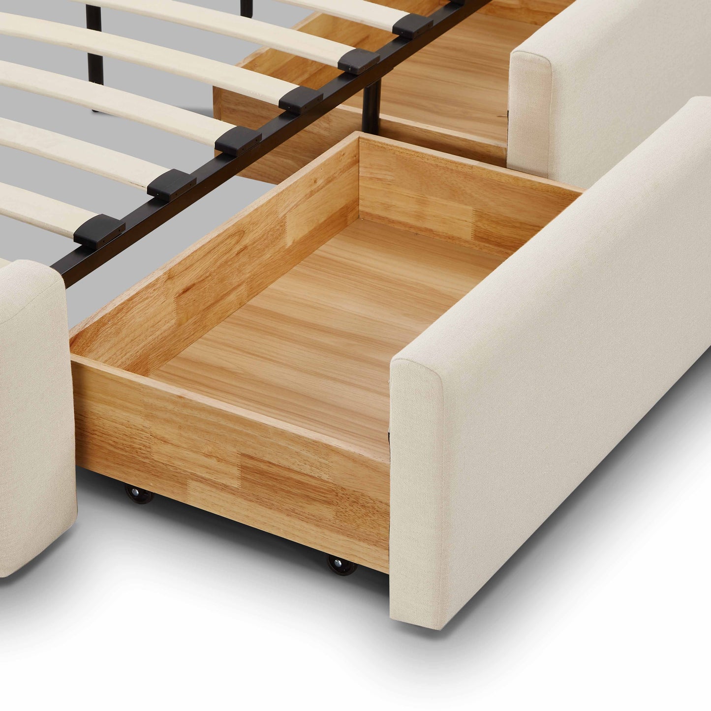 Savanna Upcycled Linen Platform Storage Bed - Cream