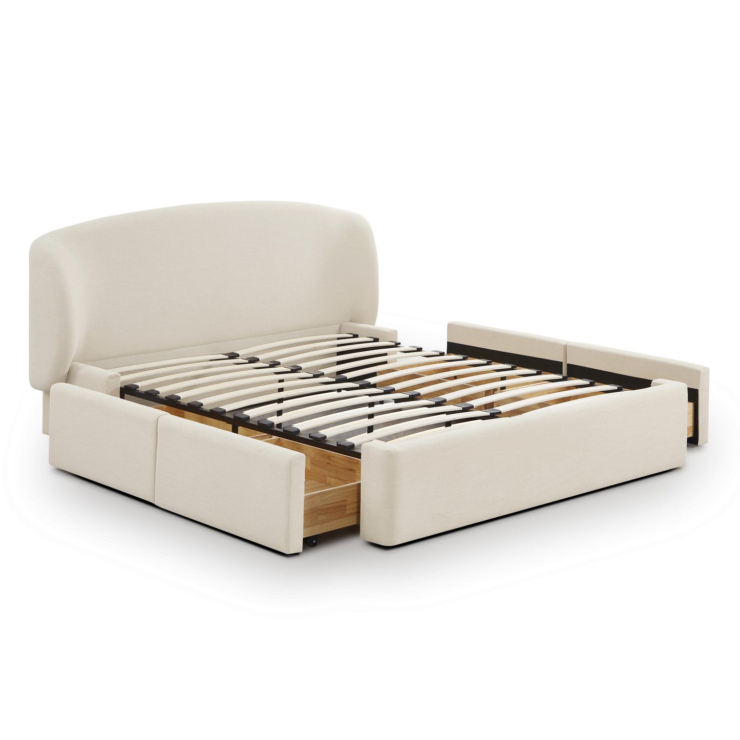 Savanna Upcycled Linen Platform Storage Bed - Cream