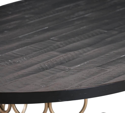 Raven 57" Natural Wood Round Dining Table - Black