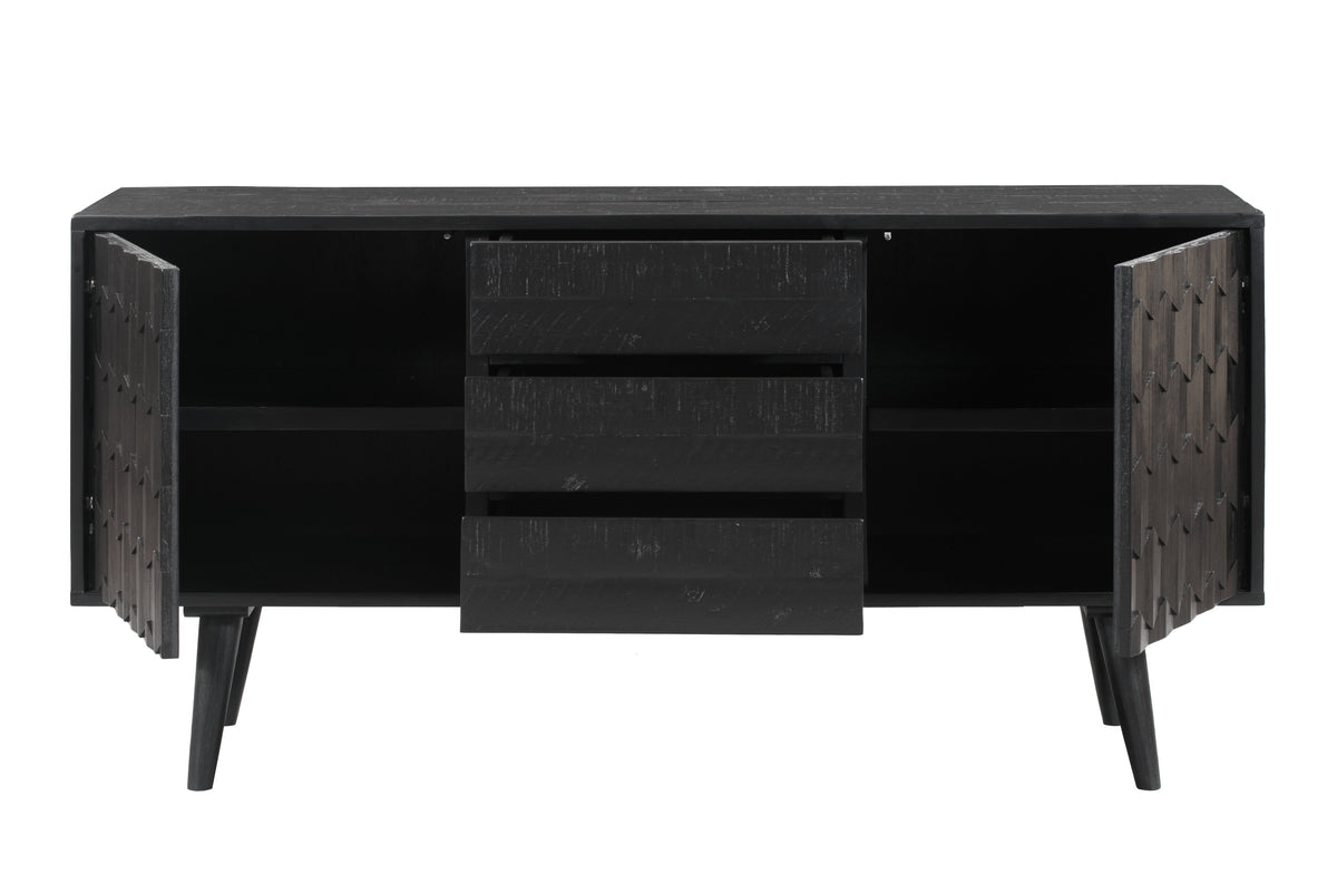 Raven 59" Natural Wood Storage TV Stand/Sideboard - Black