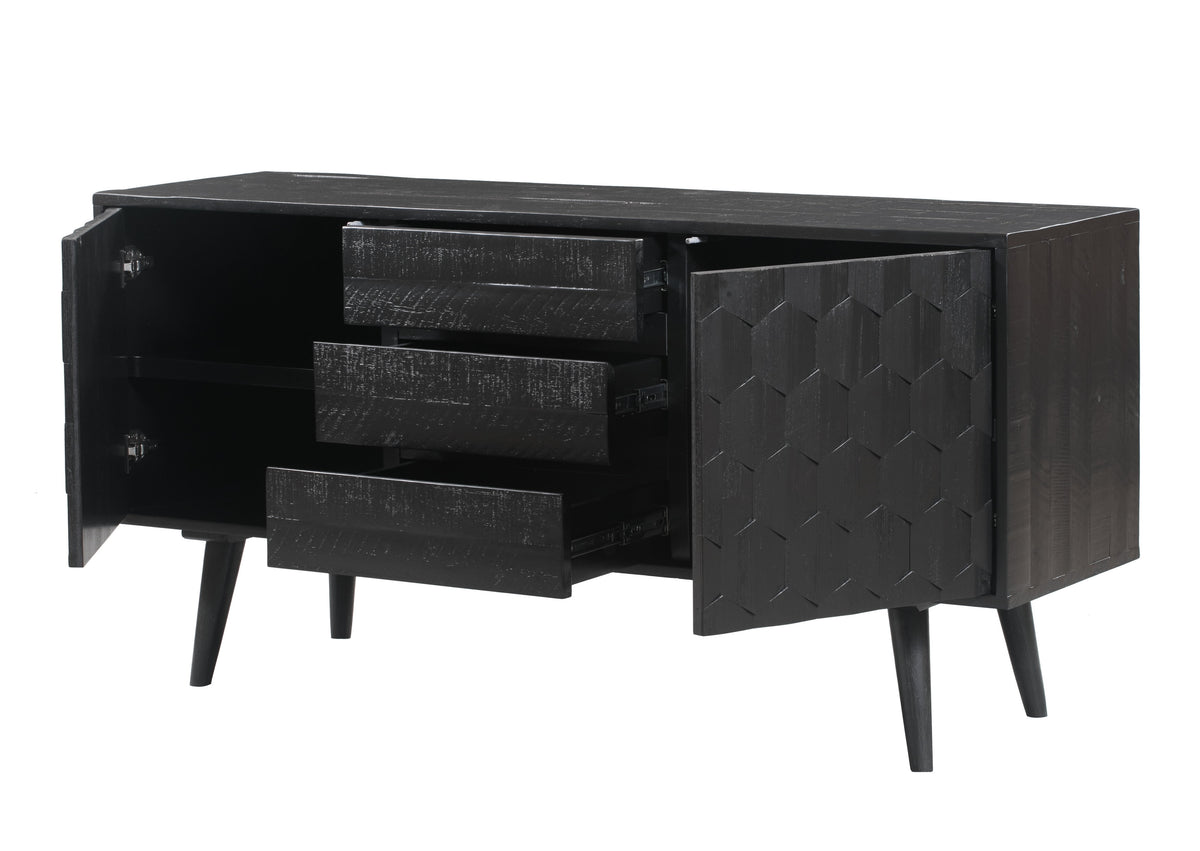 Raven 59" Natural Wood Storage TV Stand/Sideboard - Black