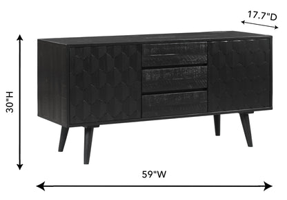 Raven 59" Natural Wood Storage TV Stand/Sideboard - Black