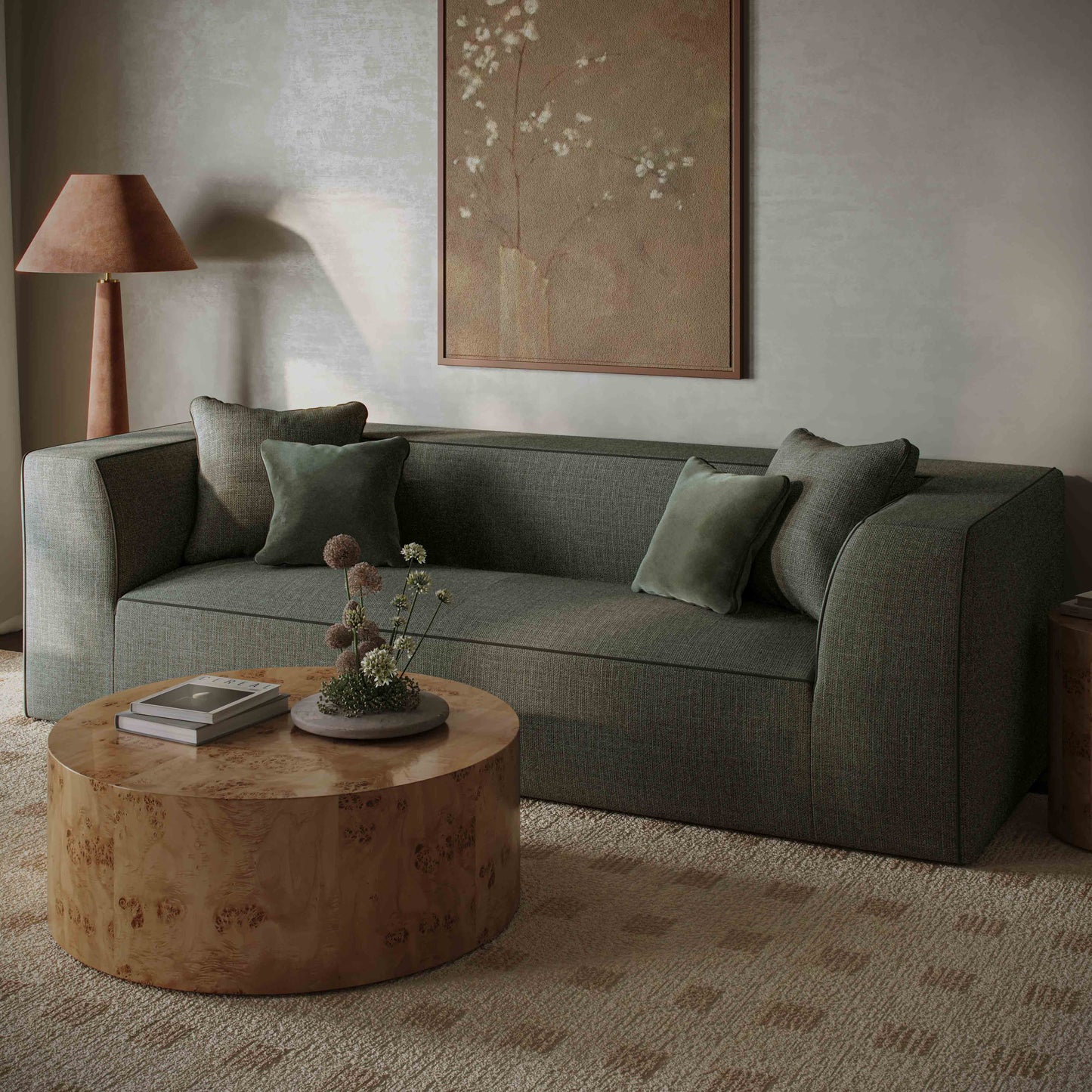 ReForm Creative Home-Jett 96" Upcycled Performance Grade Sofa-Green/Beige