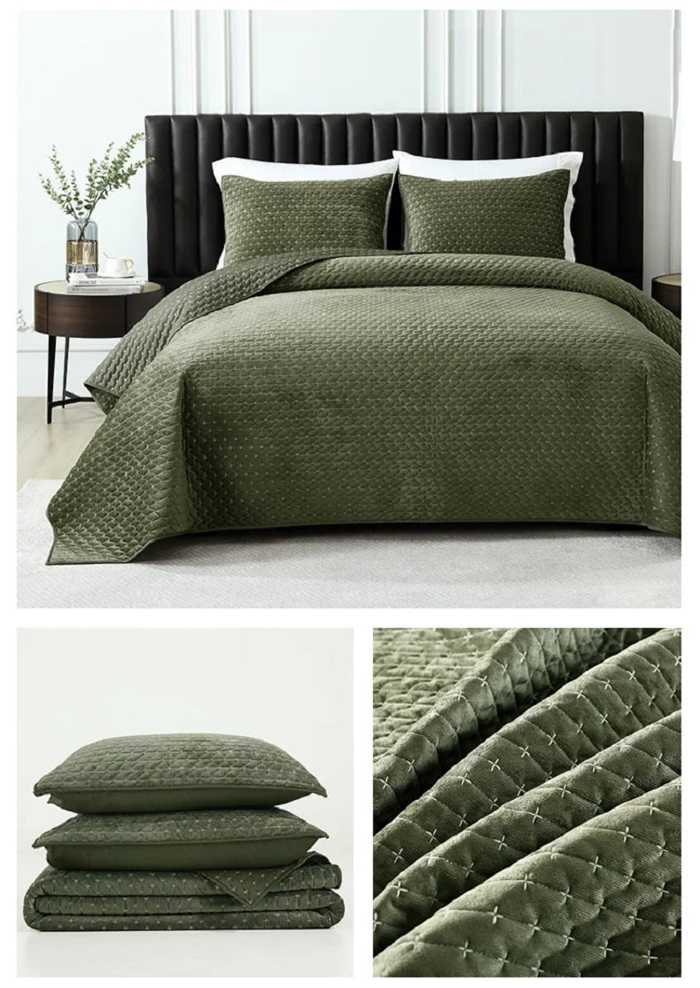 Plume 3 Pc Velvet Light Weight Quilted Comforter Set - Multiple Options