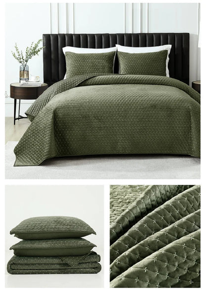 Plume 3 Pc Velvet Light Weight Quilted Comforter Set - Multiple Options