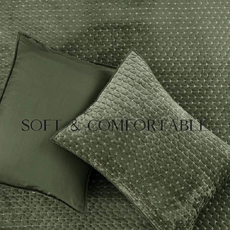 Plume 3 Pc Velvet Light Weight Quilted Comforter Set - Multiple Options