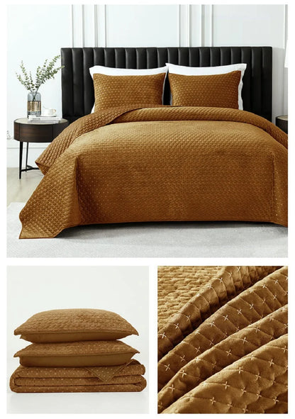Plume 3 Pc Velvet Light Weight Quilted Comforter Set - Multiple Options