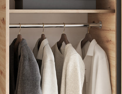 Emerio Mirrored 2 Sliding Door Freestanding Wardrobe - Maple Oak