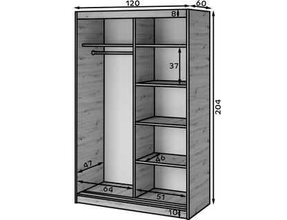 Emerio Mirrored 2 Sliding Door Freestanding Wardrobe - Maple Oak