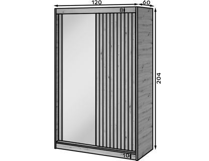 Emerio Mirrored 2 Sliding Door Freestanding Wardrobe - Maple Oak