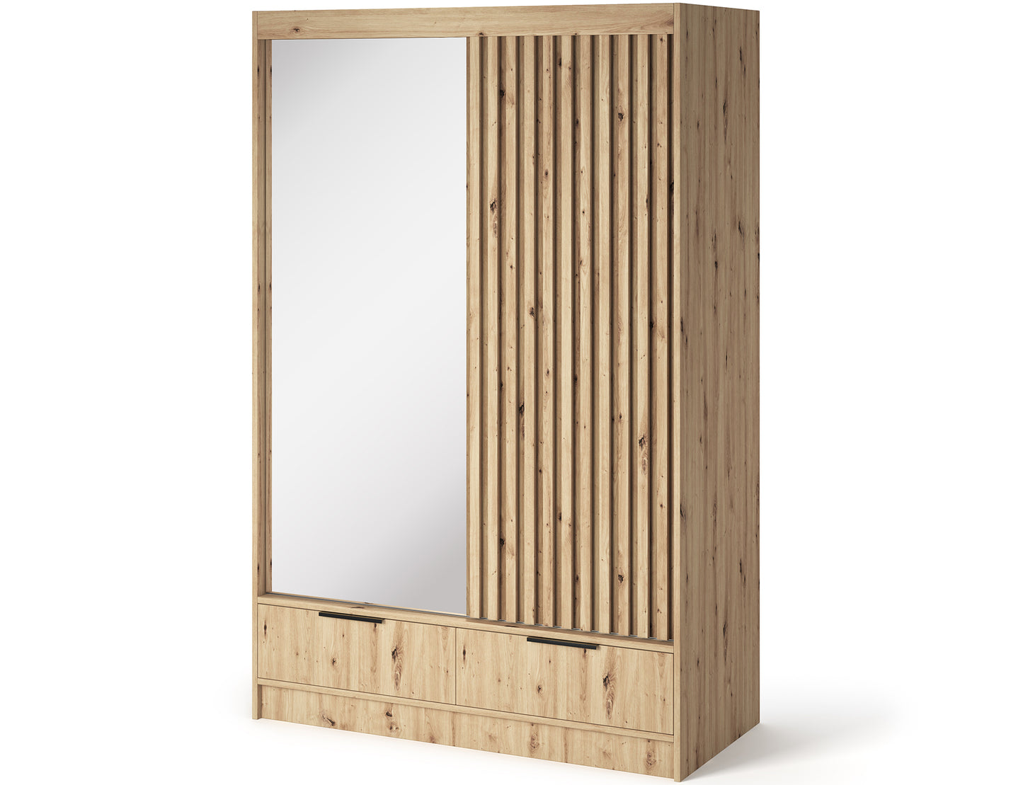 Voodi II Oak Wood Paneled Free Standing Wardrobe - Light Artisan Oak