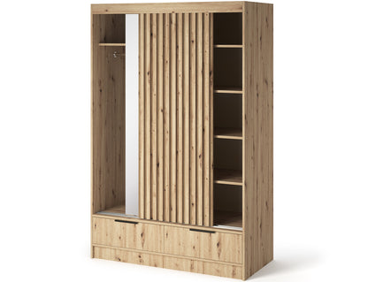 Voodi II Oak Wood Paneled Free Standing Wardrobe - Light Artisan Oak