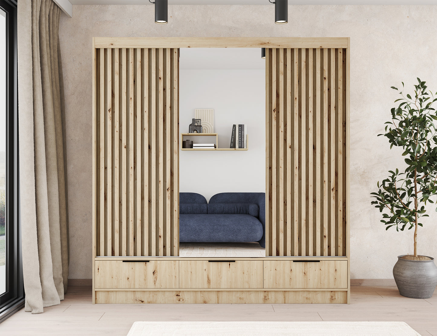 ReForm Creative Home Voodi III Oak Wood Paneled Free Standing Wardrobe - Light Artisan Oak-Free Delivery-USA & CANADA
