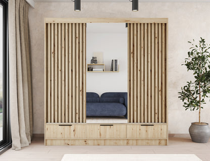ReForm Creative Home Voodi III Oak Wood Paneled Free Standing Wardrobe - Light Artisan Oak-Free Delivery-USA & CANADA
