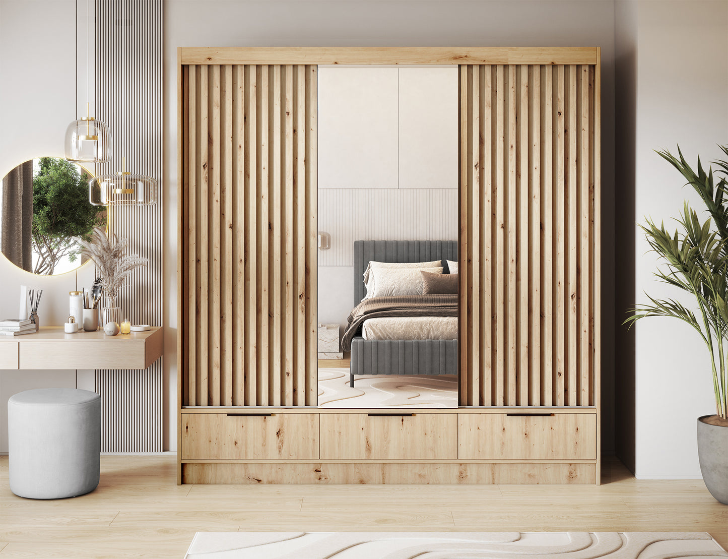 ReForm Creative Home Voodi III Oak Wood Paneled Free Standing Wardrobe - Light Artisan Oak-Free Delivery-USA & CANADA