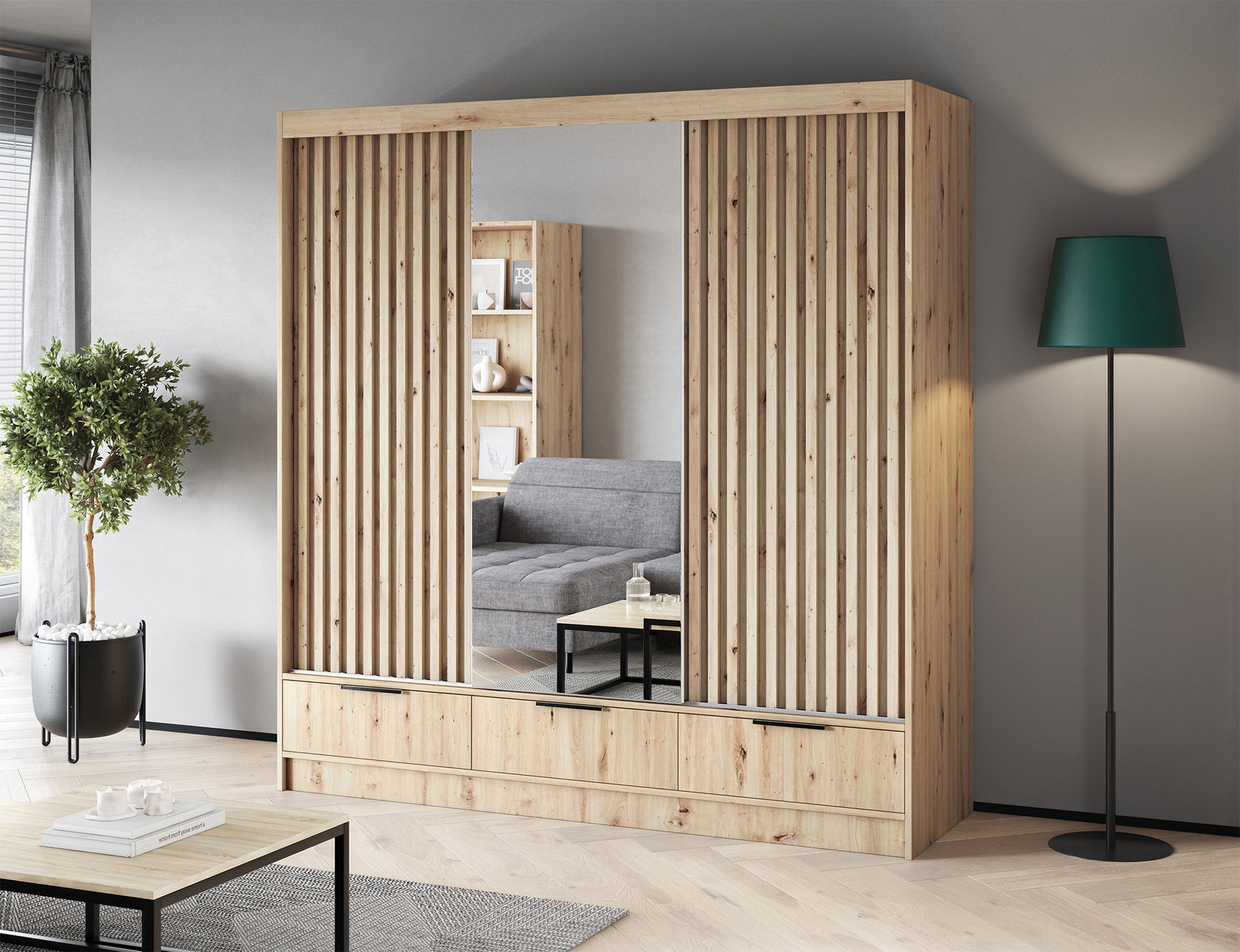 ReForm Creative Home Voodi III Oak Wood Paneled Free Standing Wardrobe - Light Artisan Oak-Free Delivery-USA & CANADA