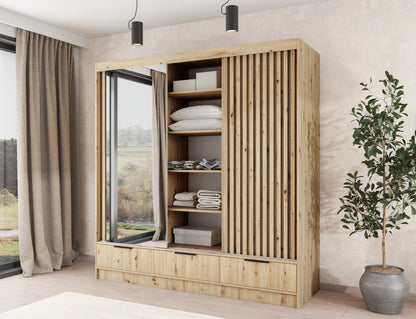 ReForm Creative Home Voodi III Oak Wood Paneled Free Standing Wardrobe - Light Artisan Oak-Free Delivery-USA & CANADA