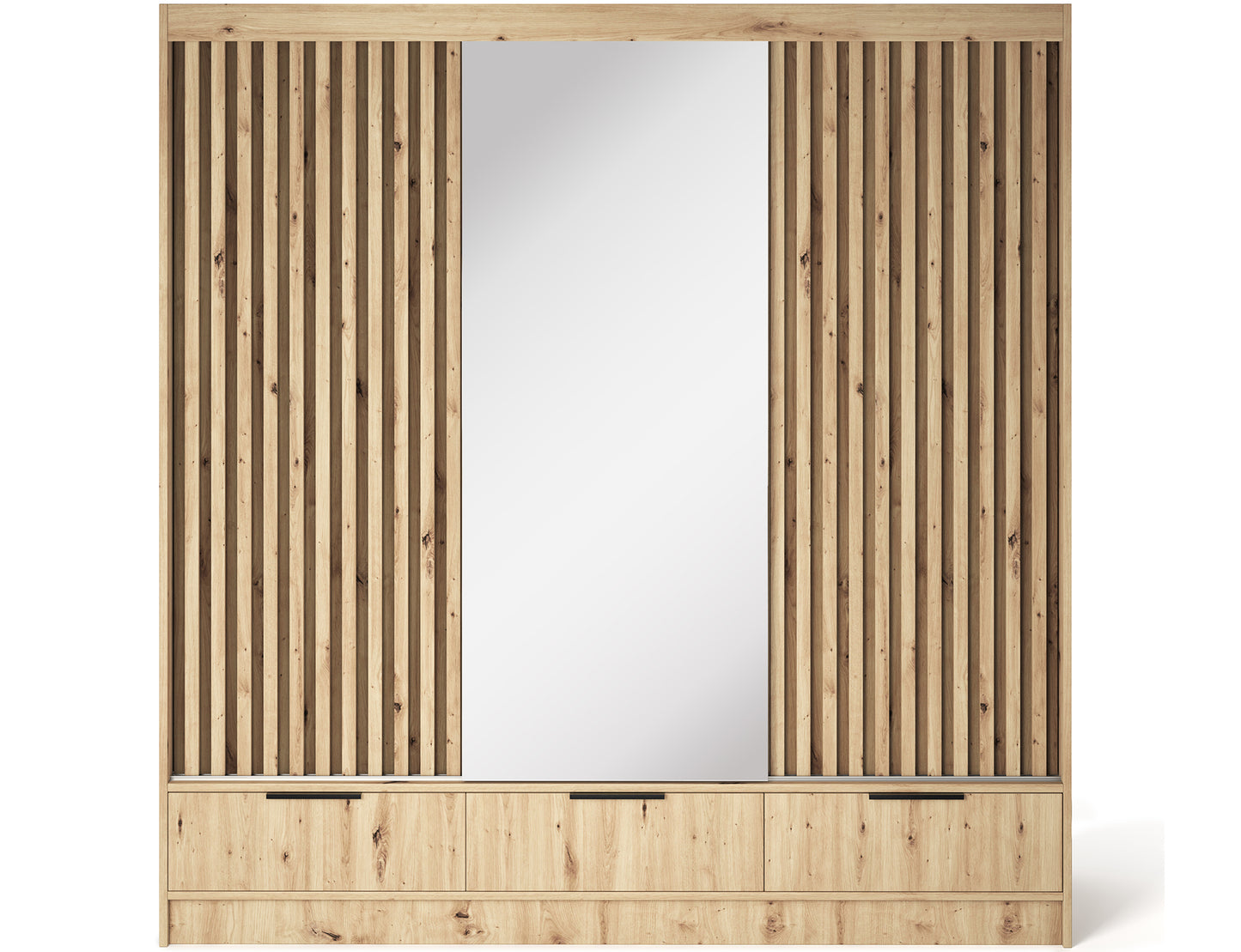 Voodi III Oak Wood Paneled Free Standing Wardrobe - Light Artisan Oak