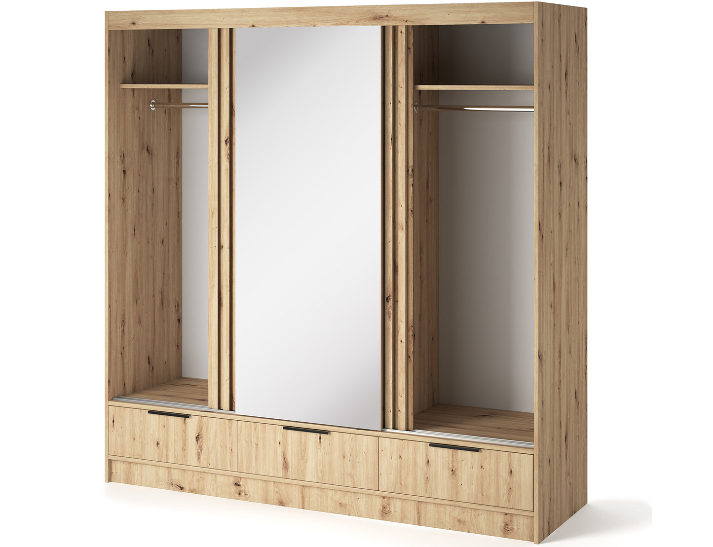 Voodi III Oak Wood Paneled Free Standing Wardrobe - Light Artisan Oak