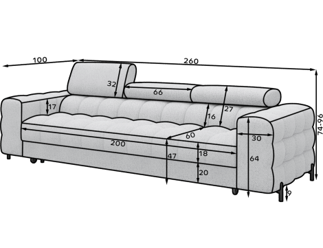ReForm Creative Home Festello 3 Seater Sleeper Chaise Sofa - Light Grey-Free Delivery-USA & CANADA