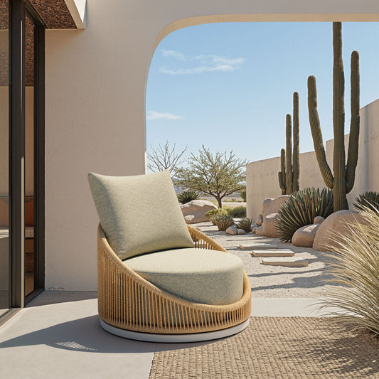 ReForm Creative Home Prairie Outdoor Swivel Chair - Natural. Free Delivery-USA & CANADA