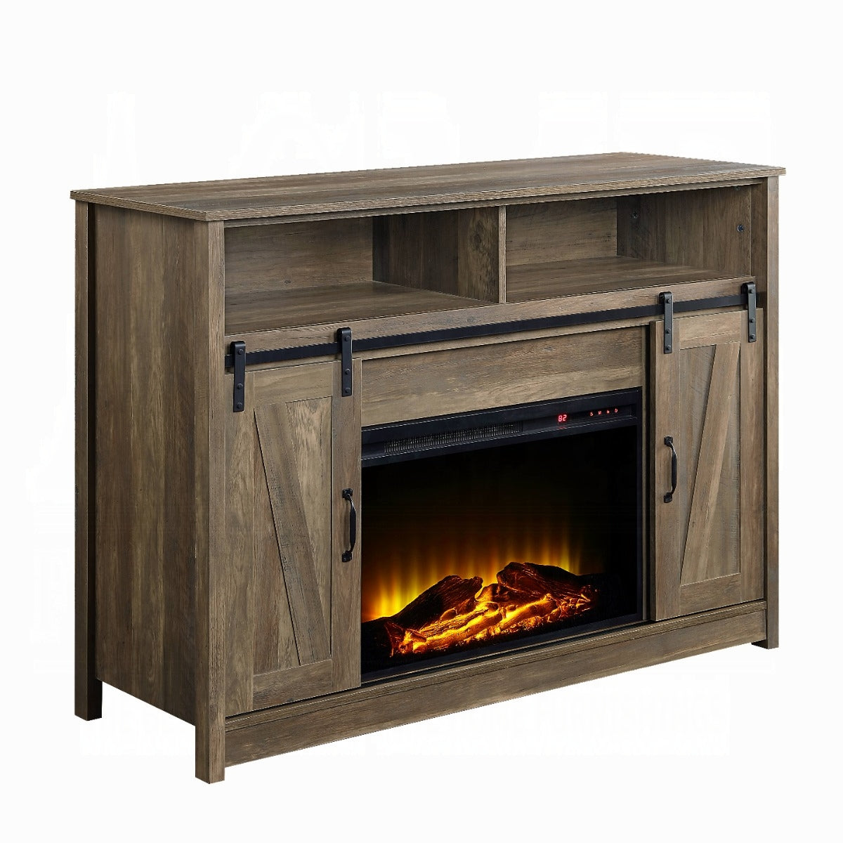 Hearth Barn Doors Storage Fireplace - Rustic Oak