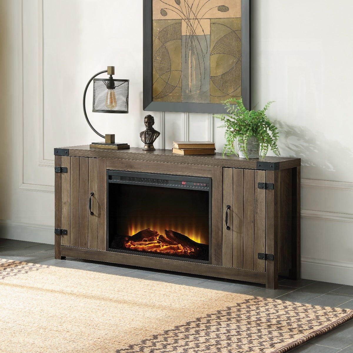 Hearth TV Stand/Storage Fireplace - Rustic Oak