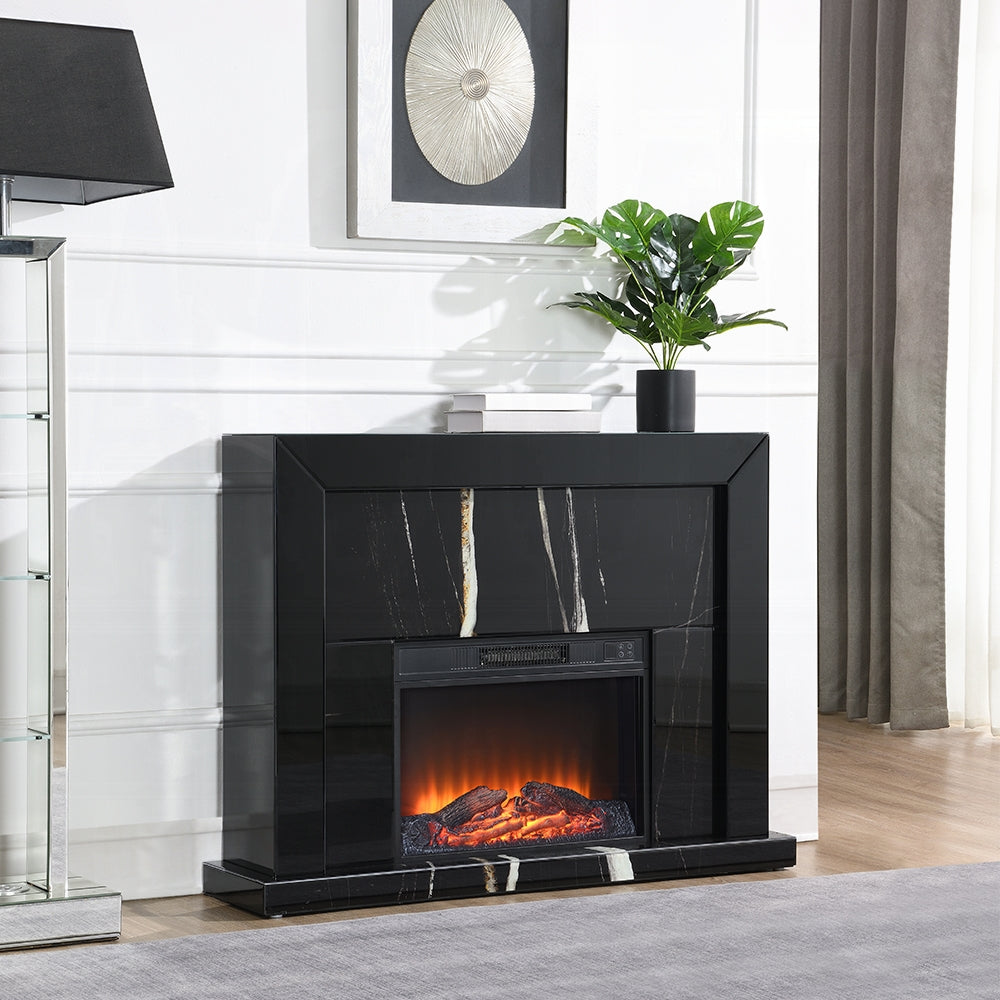 Noir Mirrored Mantel Fireplace - Black