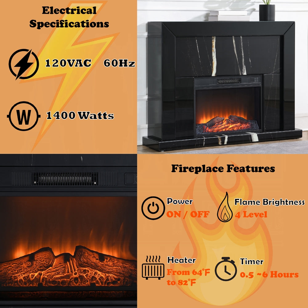 Noir Mirrored Mantel Fireplace - Black