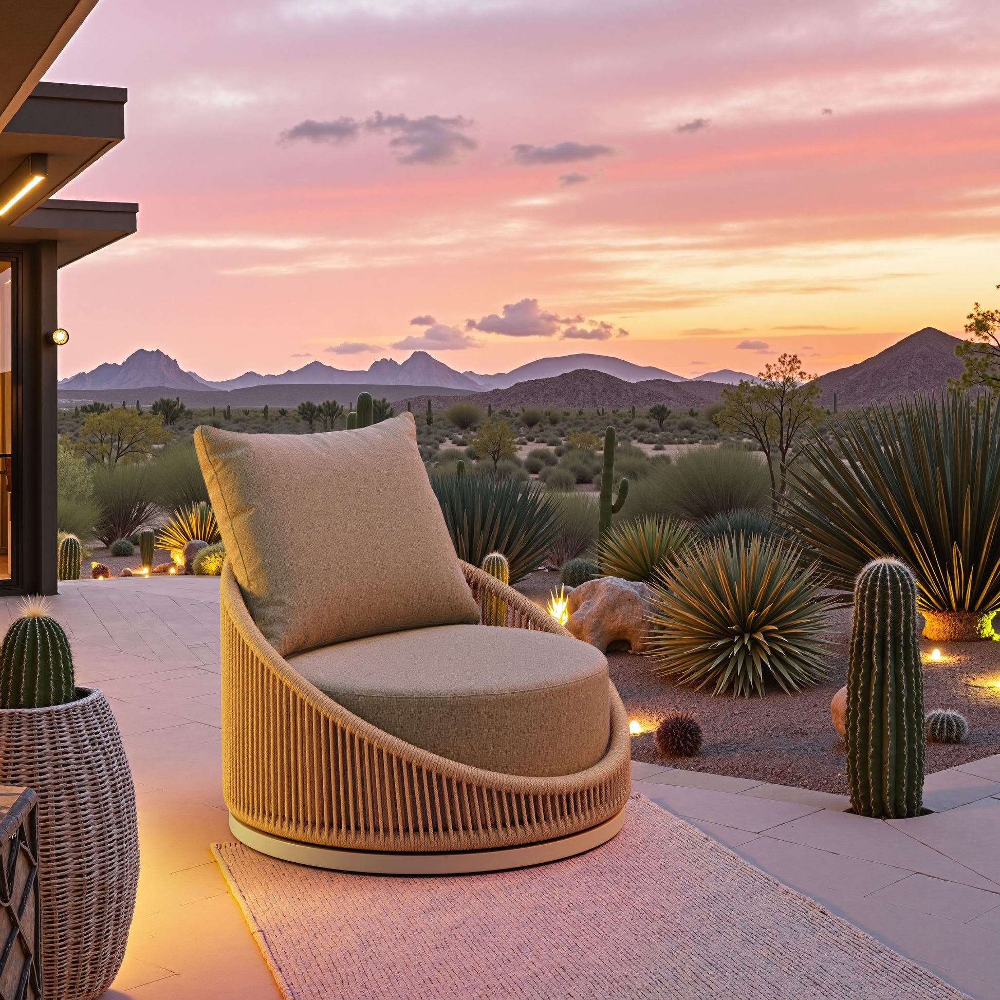 ReForm Creative Home Prairie Outdoor Swivel Chair - Natural. Free Delivery-USA & CANADA
