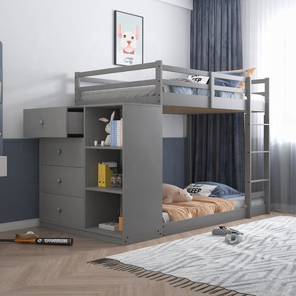 ReForm Creative Home Barney Twin Bunk/Loft Bed W/Drawers & Storage - Grey Free Delivery USA & Canada