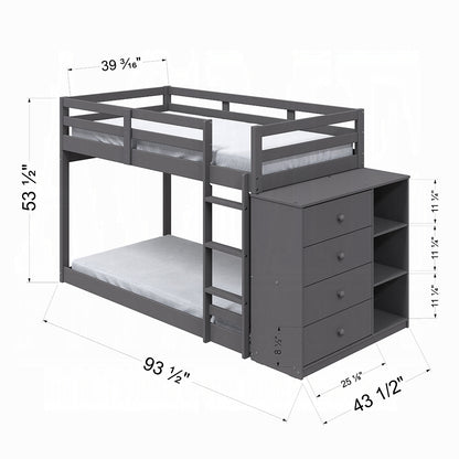 ReForm Creative Home Barney Twin Bunk/Loft Bed W/Drawers & Storage - Grey Free Delivery USA & Canada
