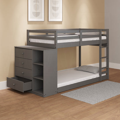 ReForm Creative Home Barney Twin Bunk/Loft Bed W/Drawers & Storage - Grey Free Delivery USA & Canada