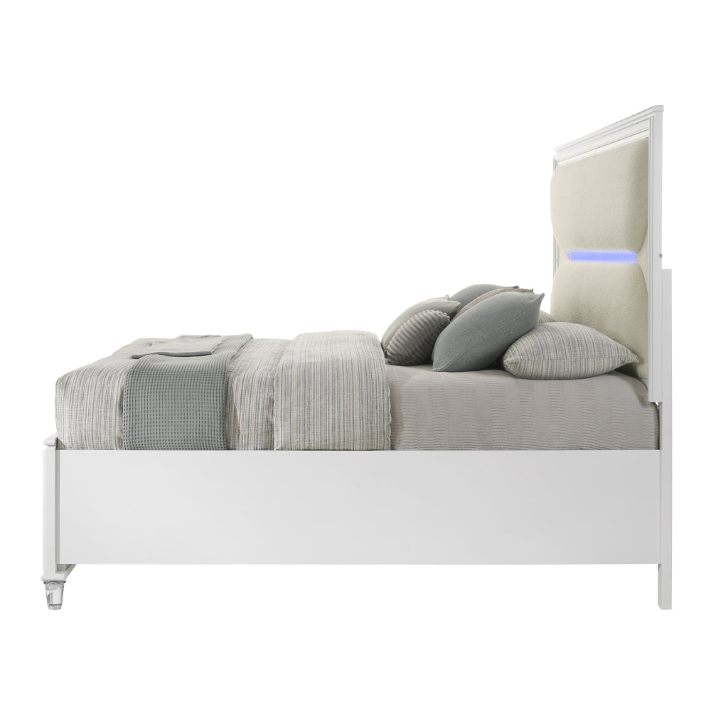 ReForm Creative Home Cassandra Platform Storage Bed w/Led Lighting - Pearl White Free Delivery USA & Canada