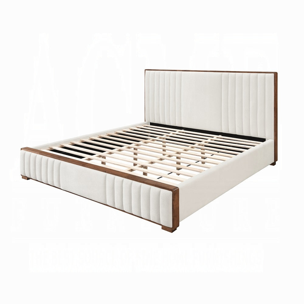 ReForm Creative Home Mahi Upholstered Platform Bed - Beige/Walnut Free Delivery USA & Canada
