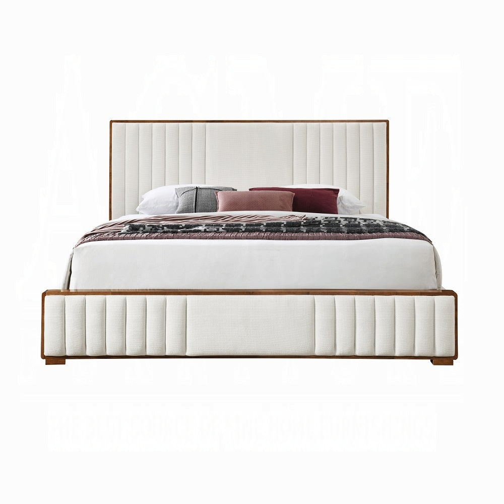ReForm Creative Home Mahi Upholstered Platform Bed - Beige/Walnut Free Delivery USA & Canada