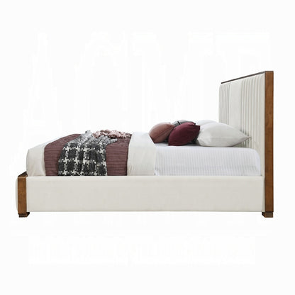 ReForm Creative Home Mahi Upholstered Platform Bed - Beige/Walnut Free Delivery USA & Canada