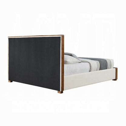 ReForm Creative Home Mahi Upholstered Platform Bed - Beige/Walnut Free Delivery USA & Canada