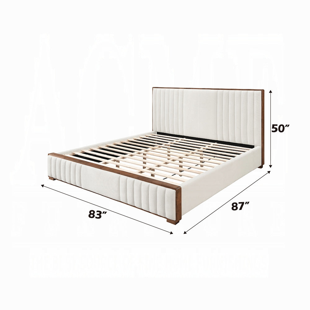 ReForm Creative Home Mahi Upholstered Platform Bed - Beige/Walnut Free Delivery USA & Canada