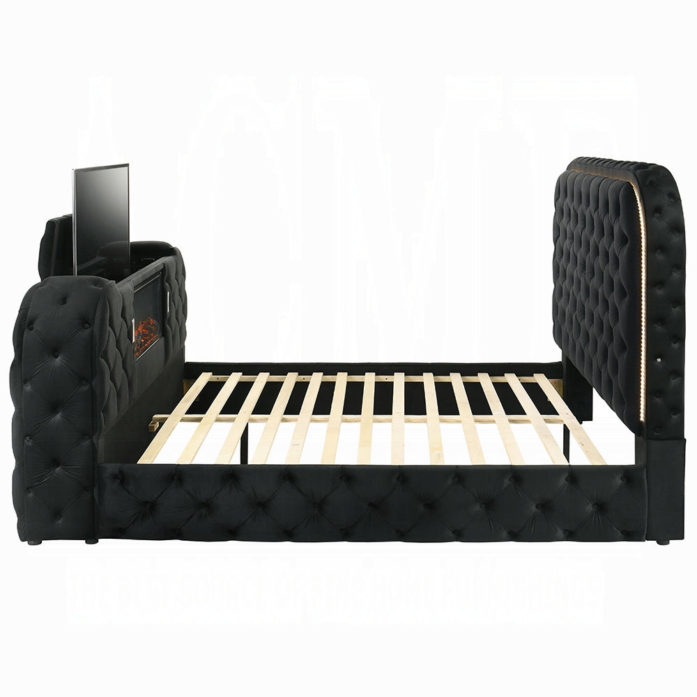 ReForm Creative Home Tagus Smart Platform Bed with LED/ Fireplace/ TV Stand - Black Free Delivery USA & Canada