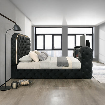 ReForm Creative Home Tagus Smart Platform Bed with LED/ Fireplace/ TV Stand - Black Free Delivery USA & Canada