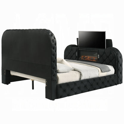 ReForm Creative Home Tagus Smart Platform Bed with LED/ Fireplace/ TV Stand - Black Free Delivery USA & Canada