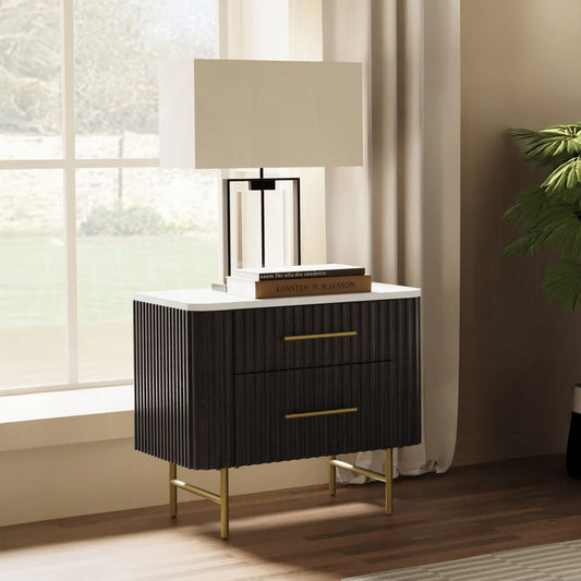 ReForm Creative Home Laffery Luxury Chanel Detail Faux Marble Top Nightstand - Espresso-Free Delivery USA & CANADA