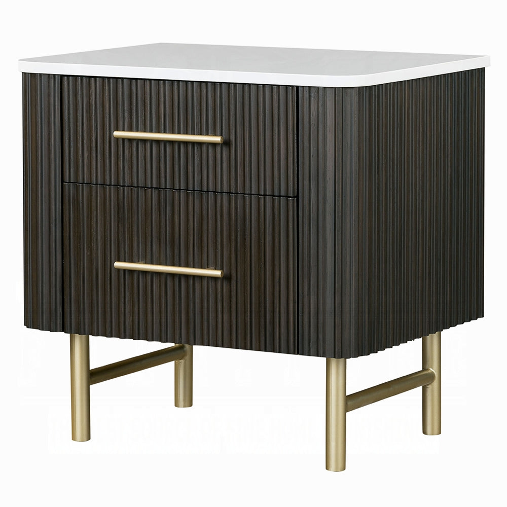 Table de chevet Laffery Luxury avec dessus en imitation marbre et détails Chanel - Espresso