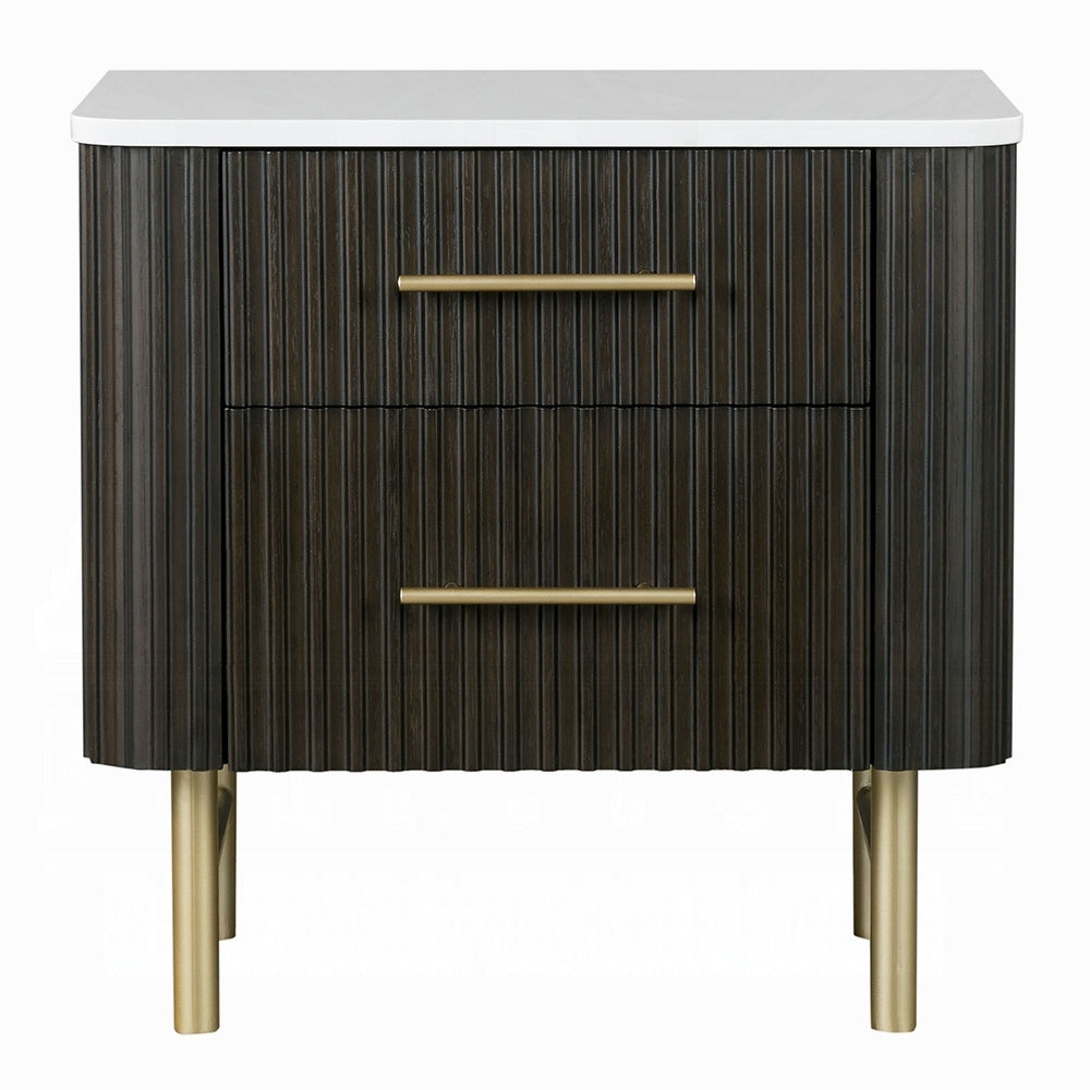 ReForm Creative Home Laffery Luxury Chanel Detail Faux Marble Top Nightstand - Espresso-Free Delivery USA & CANADA