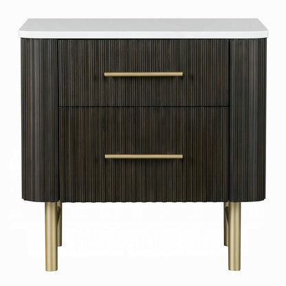 ReForm Creative Home Laffery Luxury Chanel Detail Faux Marble Top Nightstand - Espresso-Free Delivery USA & CANADA