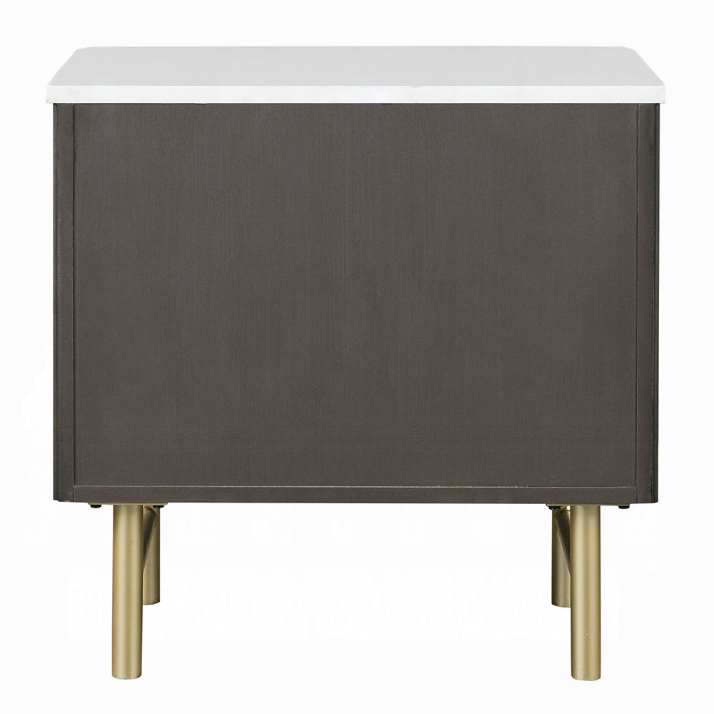 Table de chevet Laffery Luxury avec dessus en imitation marbre et détails Chanel - Espresso