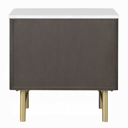 Table de chevet Laffery Luxury avec dessus en imitation marbre et détails Chanel - Espresso